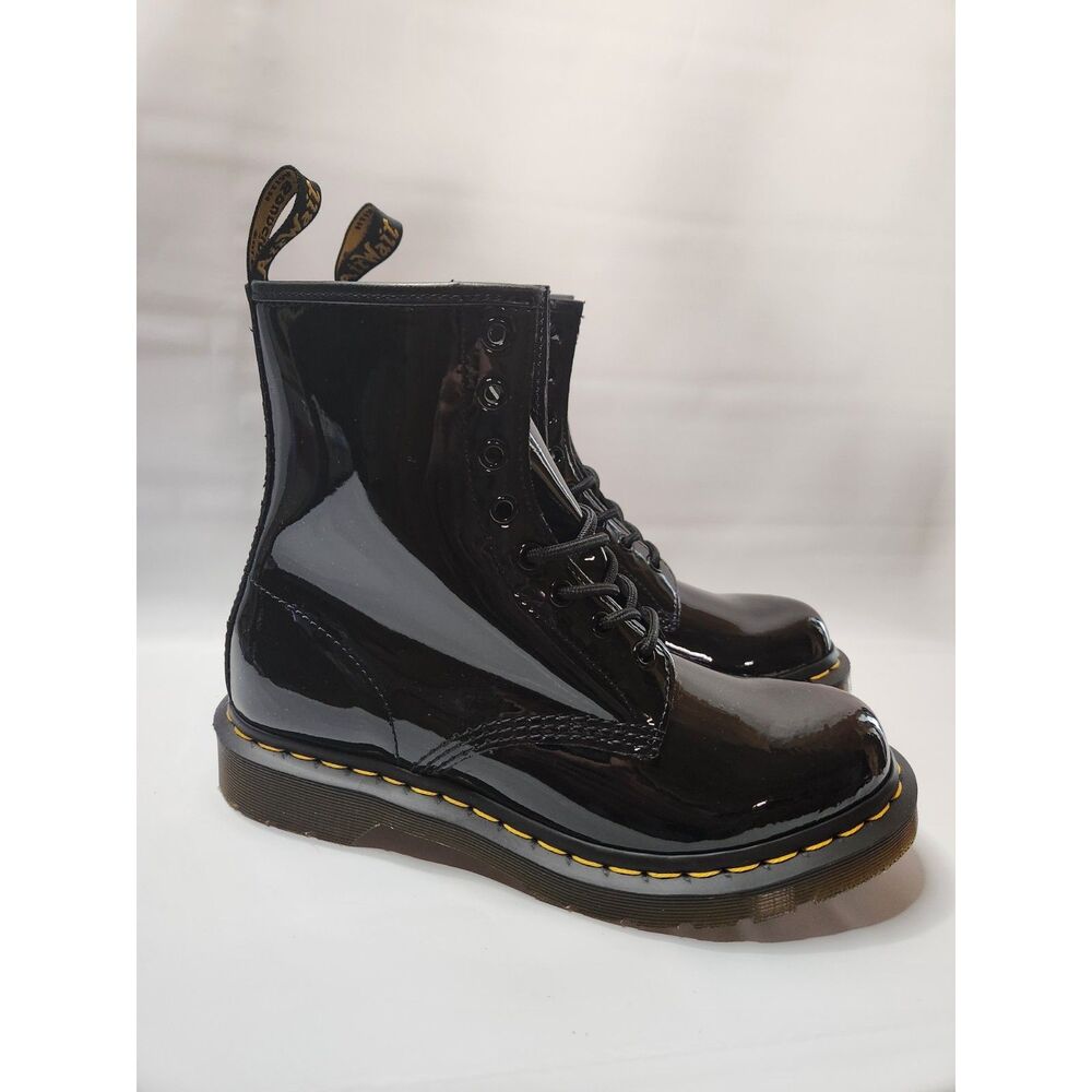 Dr. Martens 1460 W Patent Lamper Black Boots Womenโs 9